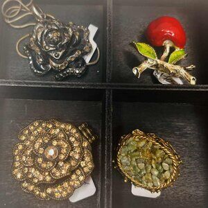 Vintage Black Rose Pendant Necklace — Artist Reworked Piece — Sterling Chain